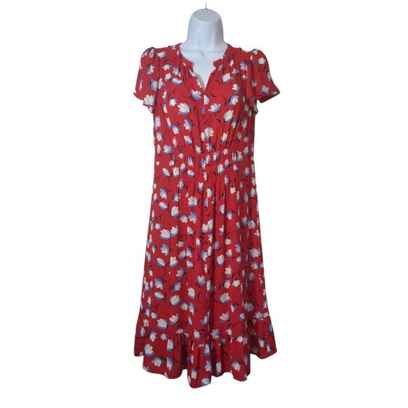 Talbots Womens Sheath Dress Red Floral V Neck Sleeveless Size 4 - Picture 1 of 8